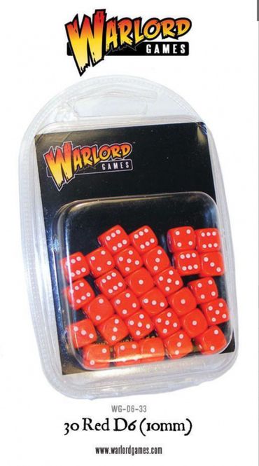 Hovedbilde 30 Red with WHITE Pips 10mm D6 (Warlord)